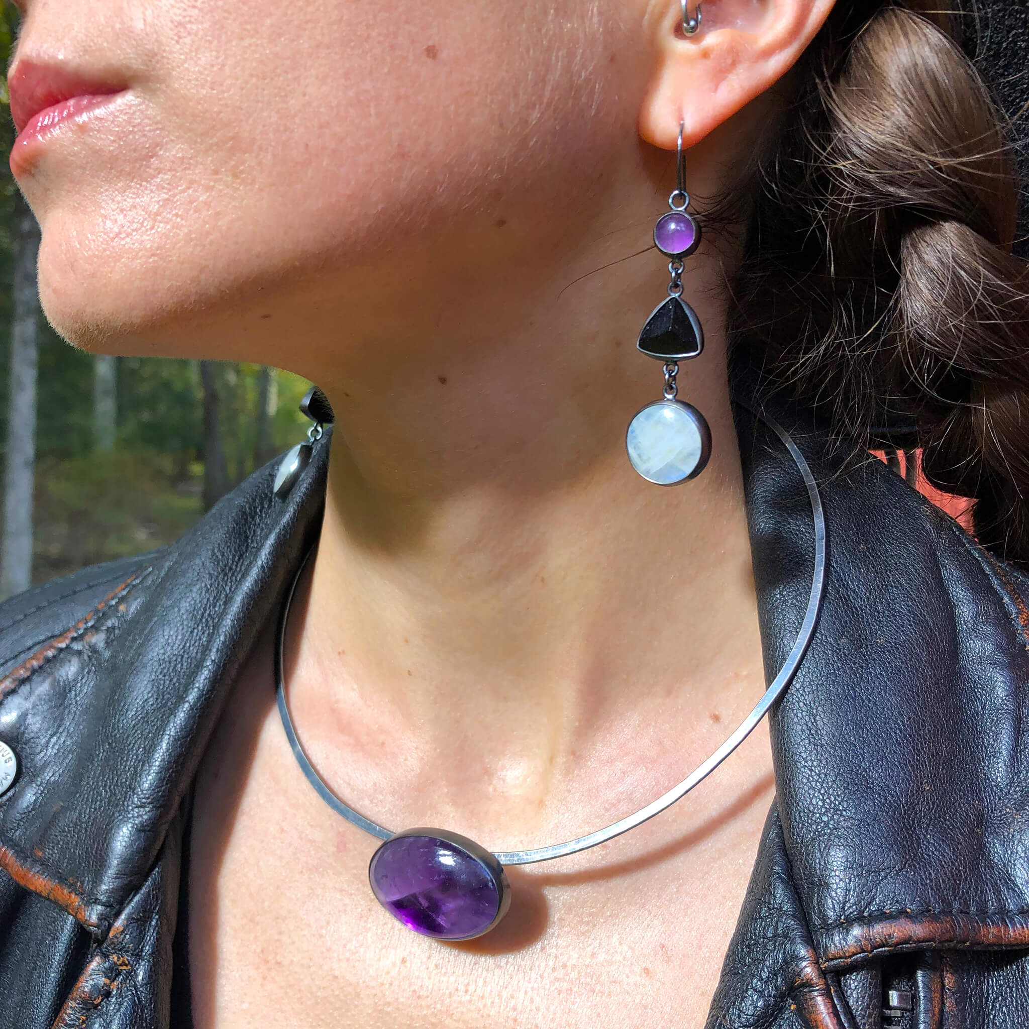 Amethyst, Black Tourmaline, Moonstone Earrings. Season of the Witch collection by Alex Lozier Jewelry.