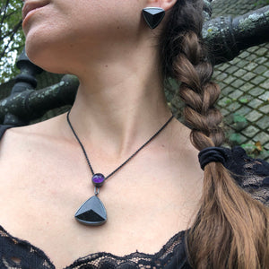 Amethyst + Black Tourmaline Talisman Pendant. Part of the Season of the Witch Collection by Alex Lozier Jewelry.