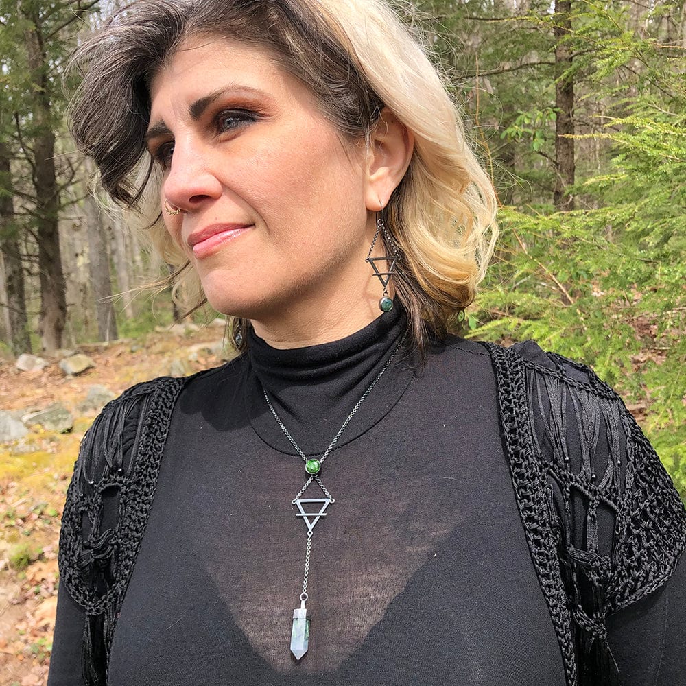EARTH MAGICK Moss Agate Pendulum Necklace. Part of the "Elements of Magick" collection by Alex Lozier Jewelry + Salicrow