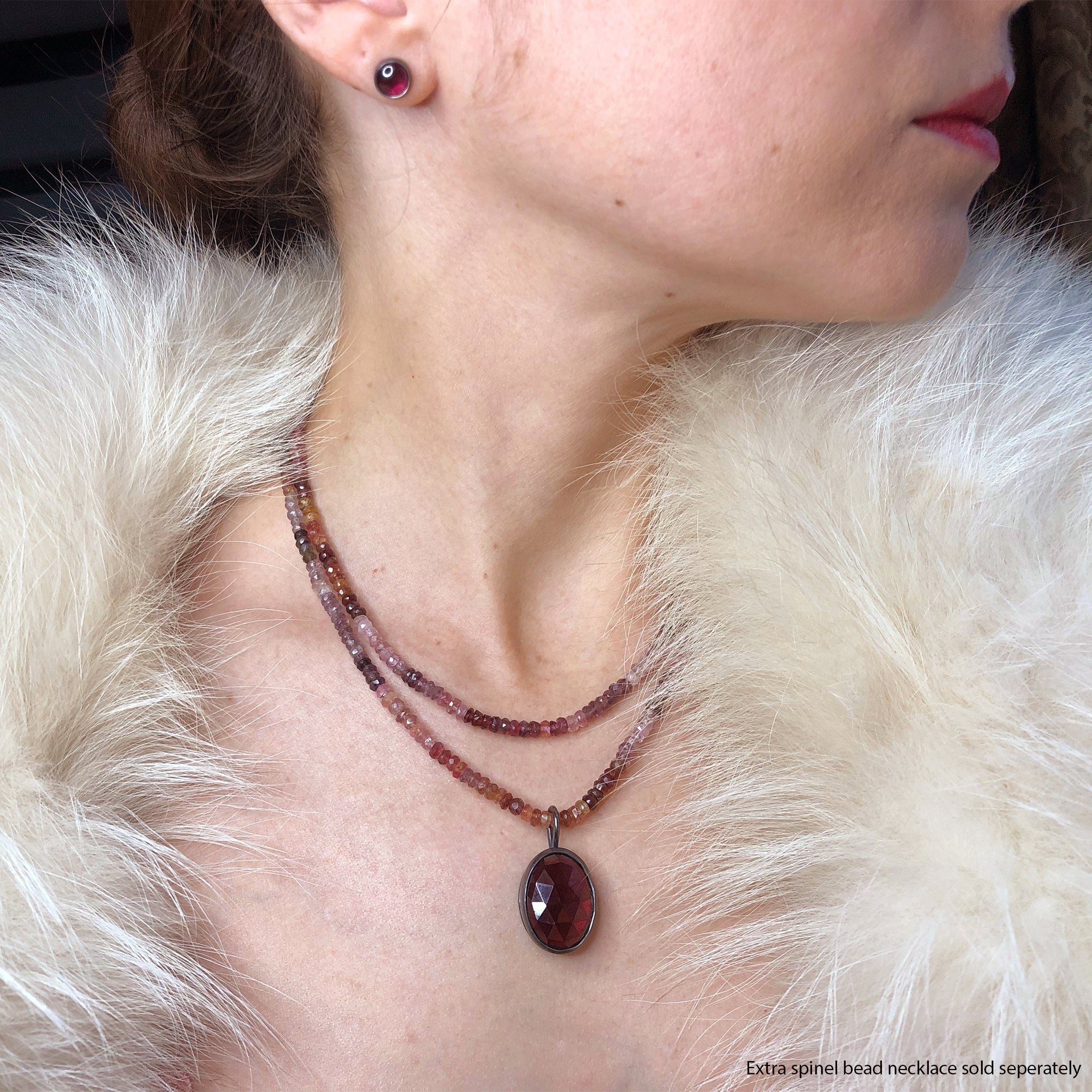 Red Garnet Pendant Necklace with Spinel Beads. "Enamored Adornments" Collection by Alex Lozier Jewelry.