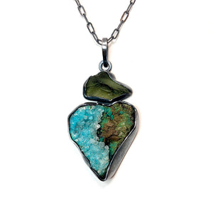 Magic Talisman with Moldavite + Chrysacolla handmade by Alex Lozier Jewelry