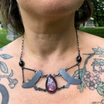 Gem Lepidolite + Black Star Dioptase Crow Goddess Necklace. Set in oxidized sterling silver. "Betwixt + Between" collection by Alex Lozier Jewelry + Salicrow