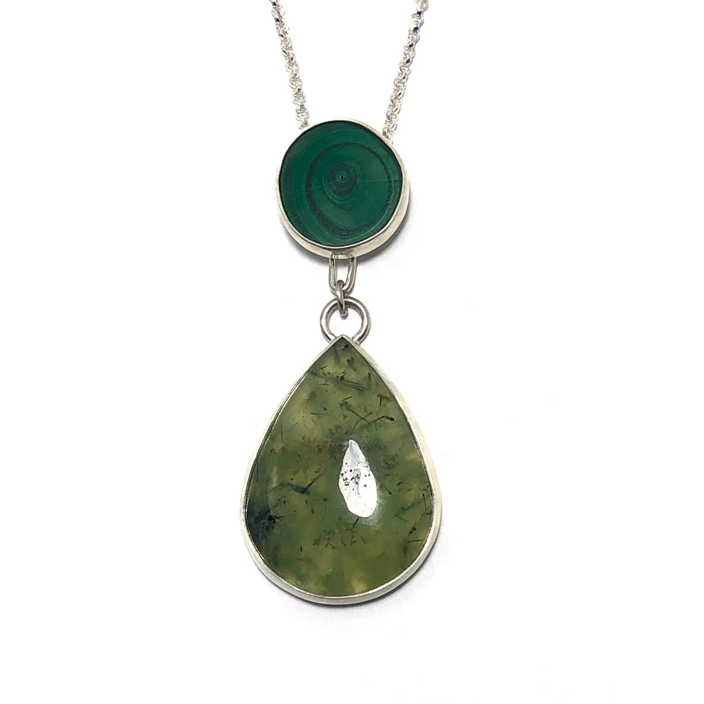 Malachite + Prehnite Talisman Necklace, handmade by Alex Lozier Jewelry.  "The Green Goddess" collection.