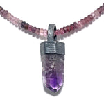 Amethyst Crystal Pendant with Spinel Beads.  "Enamored Adornments" Collection by Alex Lozier Jewelry.