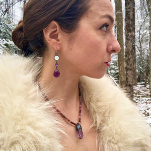 Amethyst + Mother of Pearl Dangle Earrings. "Enamored Adornments" Collection by Alex Lozier Jewelry.