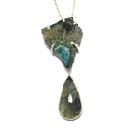 Chrysacolla + Prehnite Talisman Necklace, handmade by Alex Lozier Jewelry. "The Green Goddess" collection.