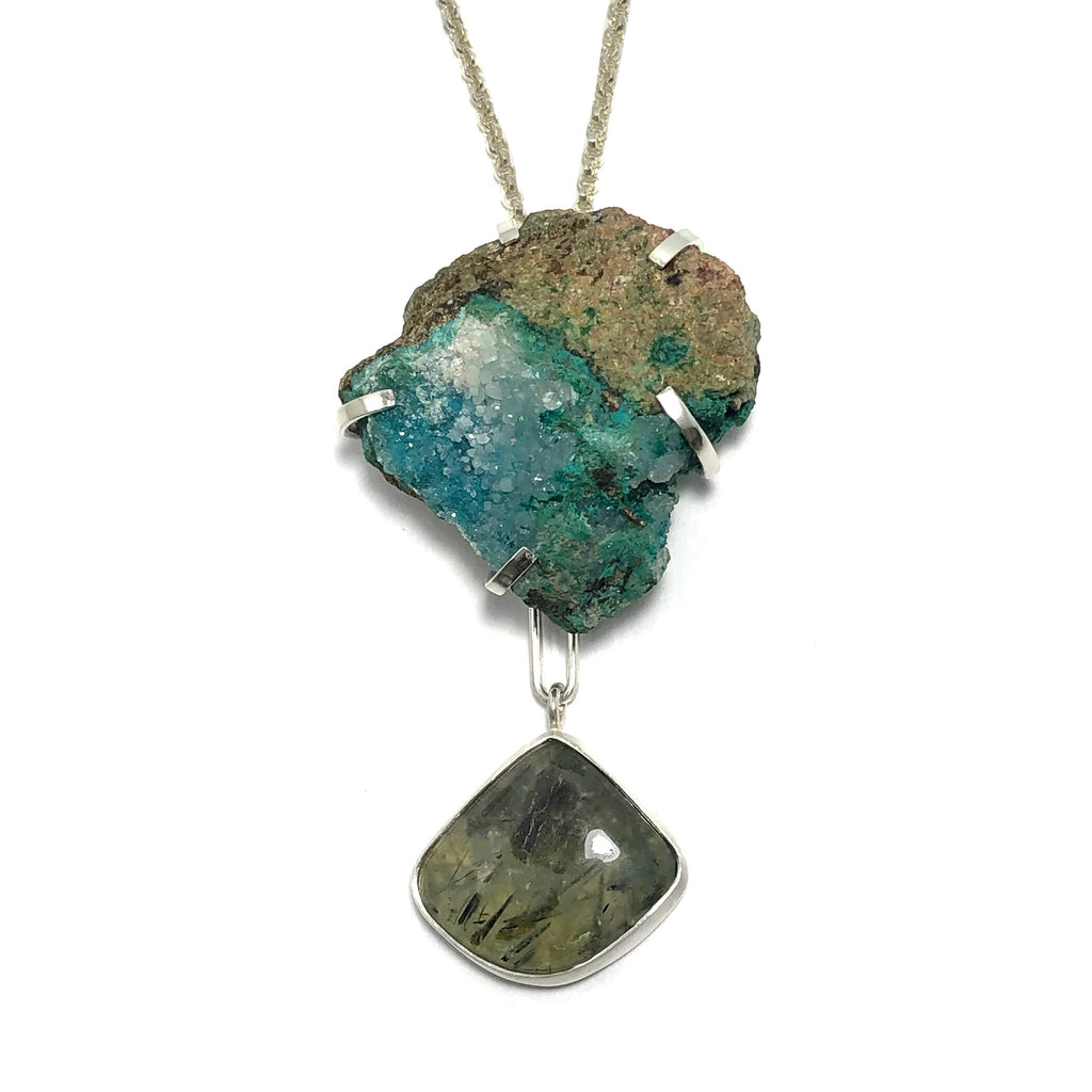 Chrysacolla + Prehnite Talisman Necklace, handmade by Alex Lozier Jewelry.  "The Green Goddess" collection.