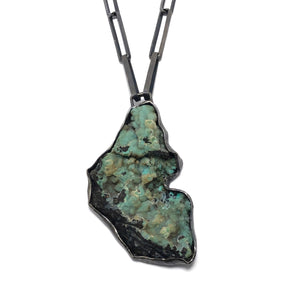 Druzy Chrysacolla Talisman Necklace, handmade by Alex Lozier Jewelry.  "The Green Goddess" collection.