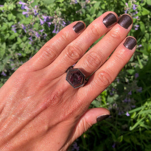 Garnet Crystal Ring. Set in oxidized sterling silver. "Betwixt + Between" collection by Alex Lozier Jewelry + Salicrow.