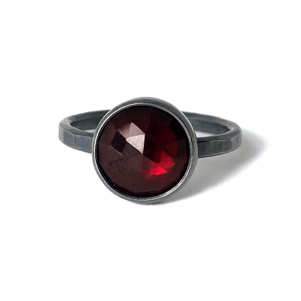 Red Garnet Ring.  Oxidized Sterling Silver.  "Betwixt + Between" Collection by Alex Lozier Jewelry + Salicrow.