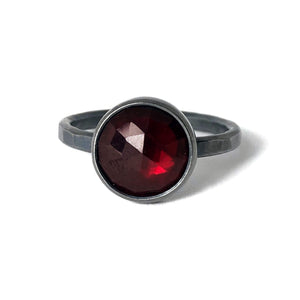 Red Garnet Ring set in Oxidized Sterling Silver.  "Enamored Adornments" Collection by Alex Lozier Jewelry.