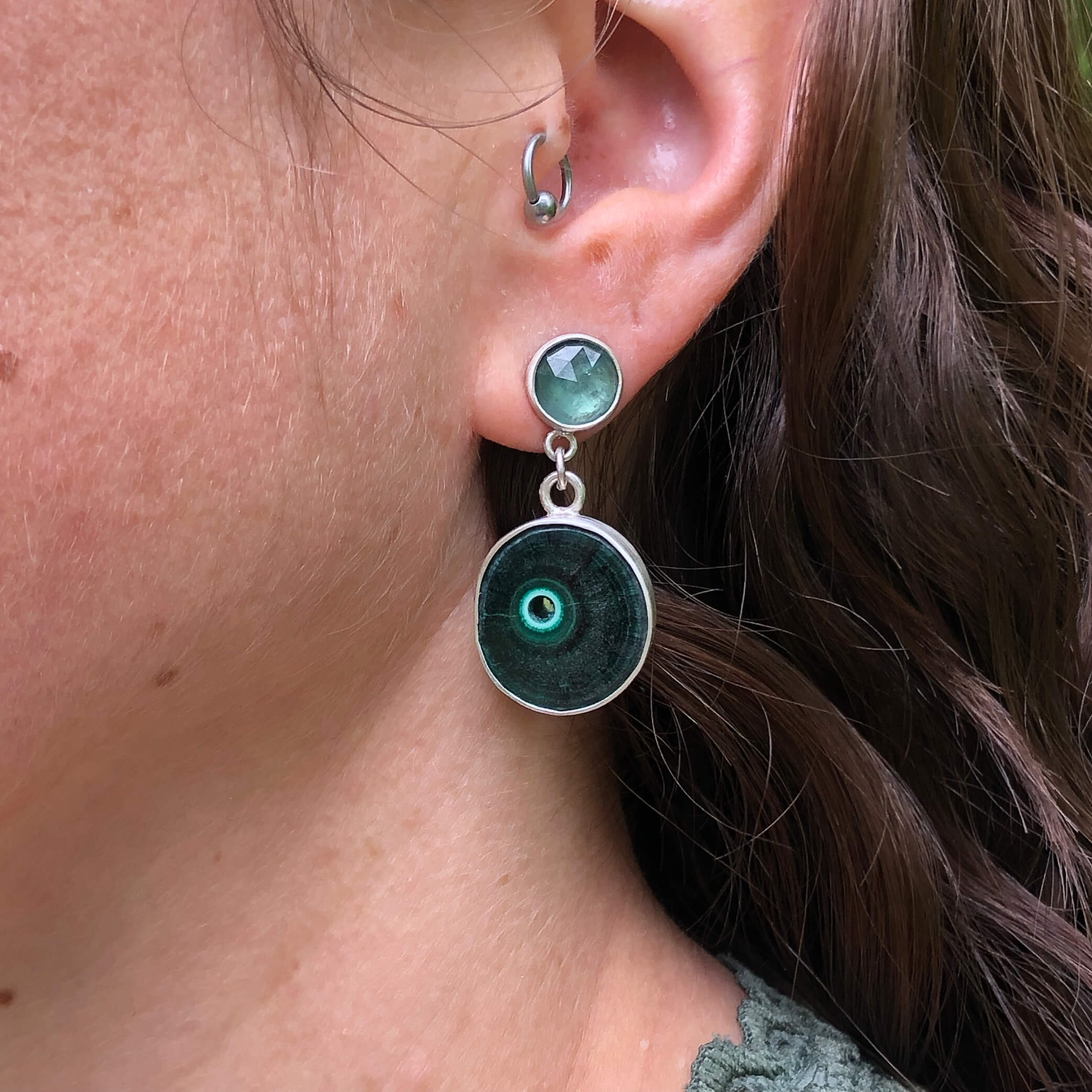 Green Kyanite + Malachite Drop Earrings