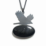 Psilomelane Crow talisman pendant.  Set in oxidized sterling.  "Betwixt + Between" collection by Alex Lozier Jewelry + Salicrow.
