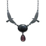 Psilomelane + Gem Lepidolite Crow Goddess necklace.  Set in oxidized sterling silver.  "Betwixt + Between" collection by Alex Lozier Jewelry + Salicrow.