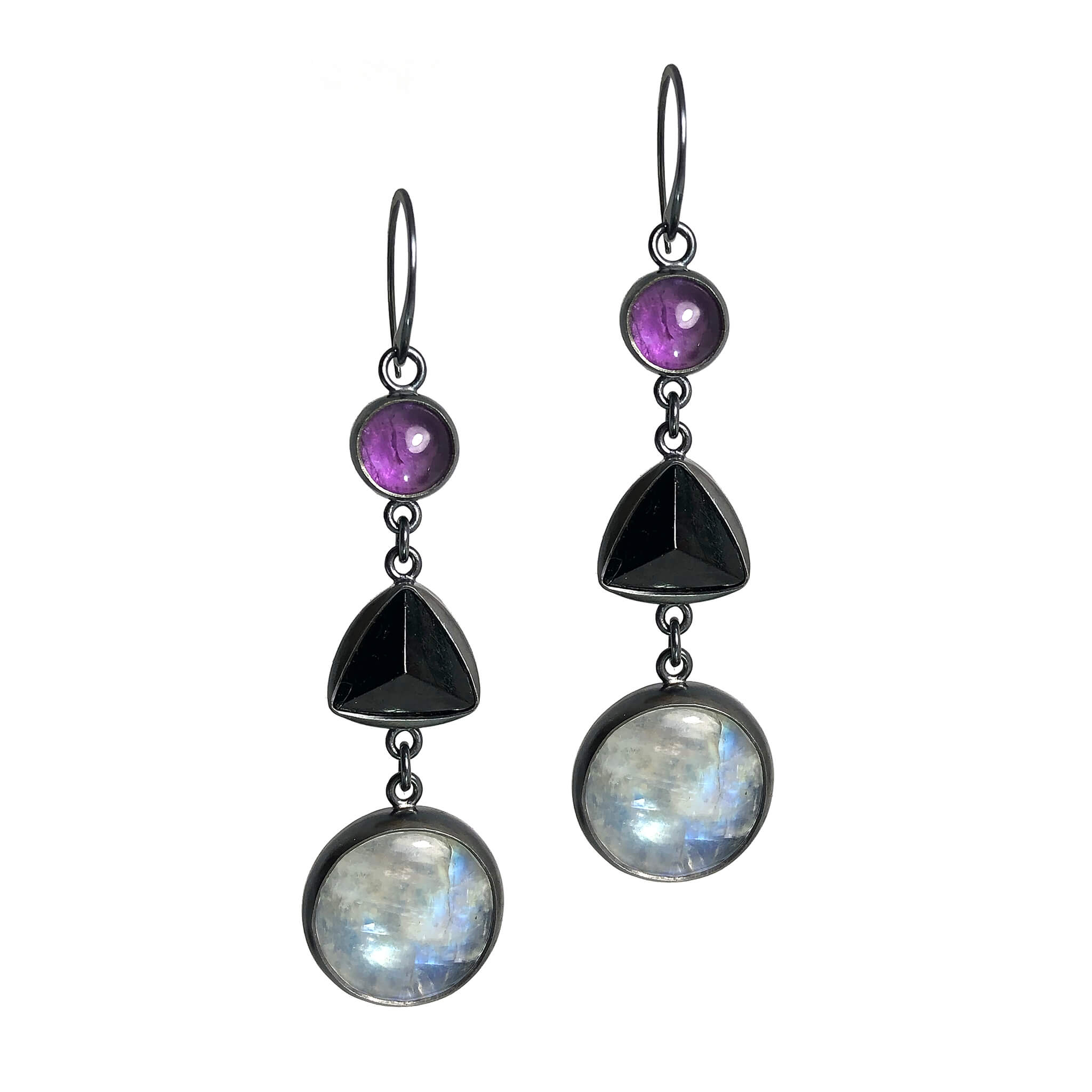 Amethyst, Black Tourmaline, Moonstone Earrings.  Season of the Witch collection by Alex Lozier Jewelry.