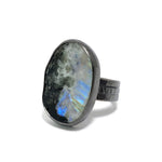 Moonstone, Black Tourmaline + Prehnite Ring. Season of the Witch collection by Alex Lozier Jewelry.
