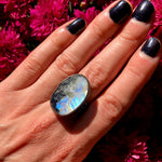 Moonstone, Black Tourmaline + Prehnite Ring. Season of the Witch collection by Alex Lozier Jewelry.