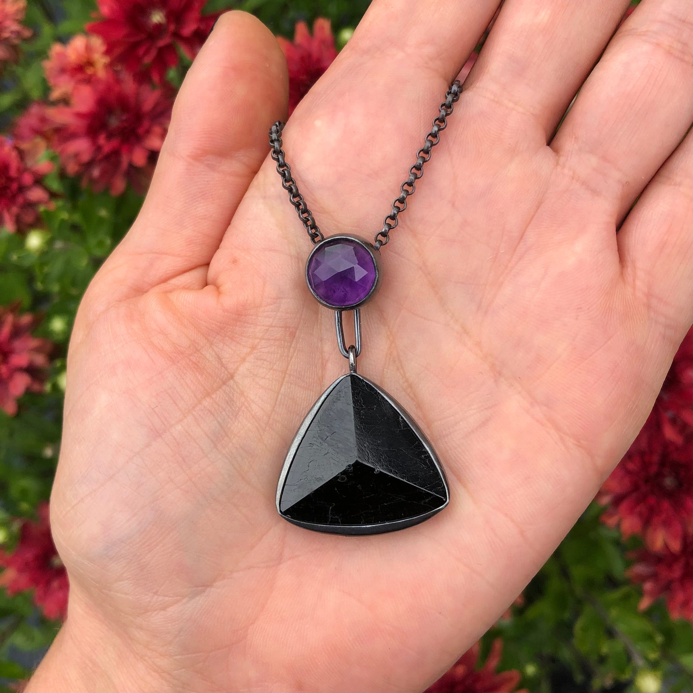 Amethyst + Black Tourmaline Talisman Pendant. Part of the Season of the Witch Collection by Alex Lozier Jewelry.