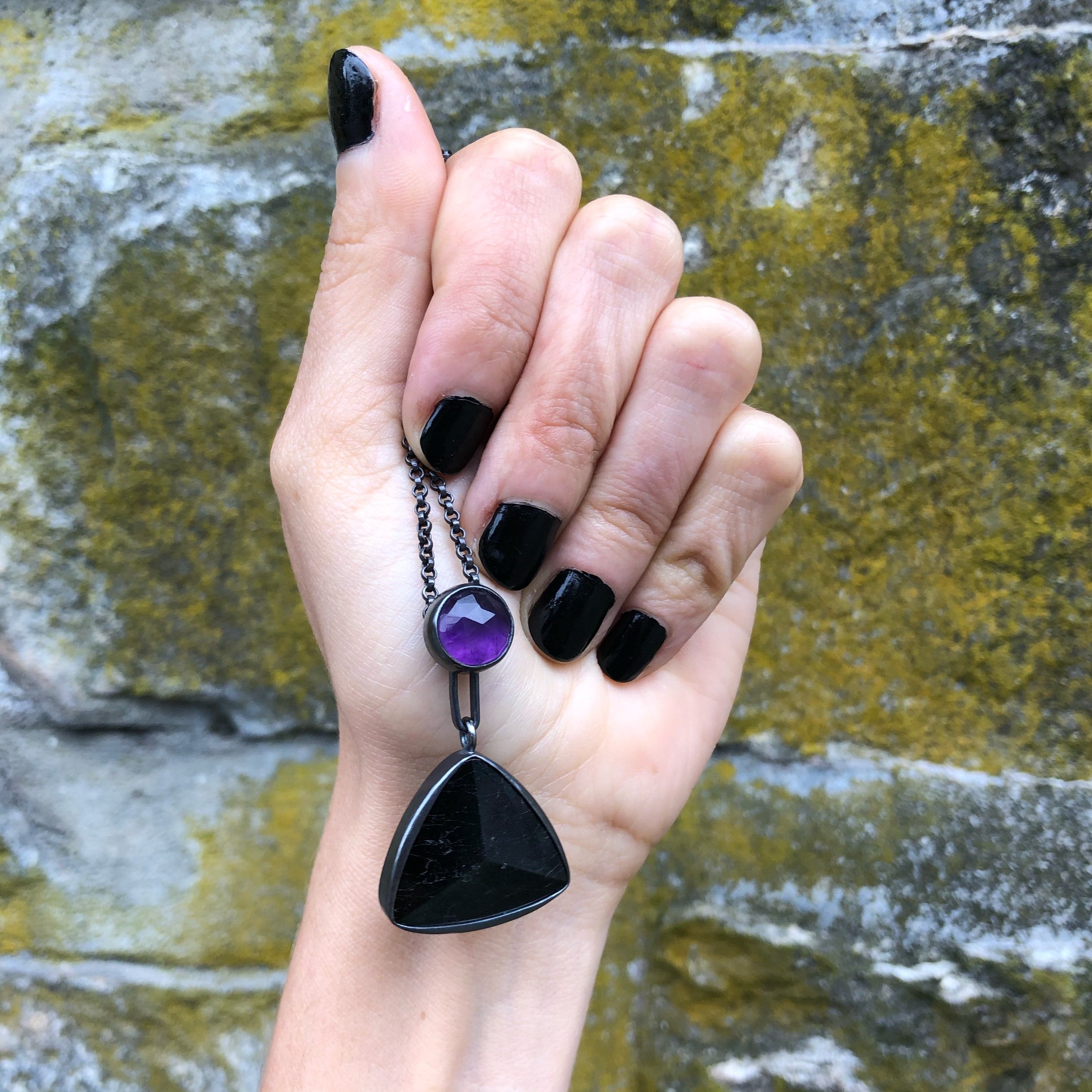 Amethyst + Black Tourmaline Talisman Pendant.  Part of the Season of the Witch Collection by Alex Lozier Jewelry.