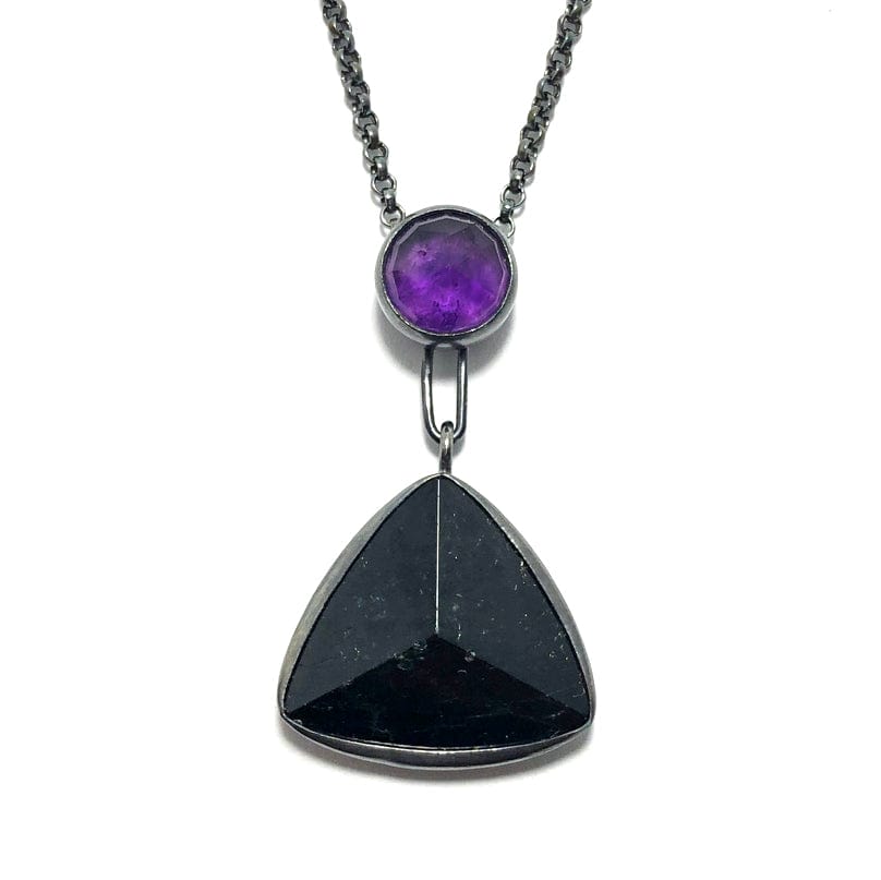 LARGE & Long Pale Purple Natural Sea Glass Necklace Set On Silver Bail With  Black Neoprene Cord (SSNECK20238)