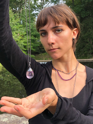 Amethyst Pendulum Pendant.  Set in oxidized sterling silver.  Handmade by Alex Lozier Jewelry.  Part of the Season of the Witch collection.