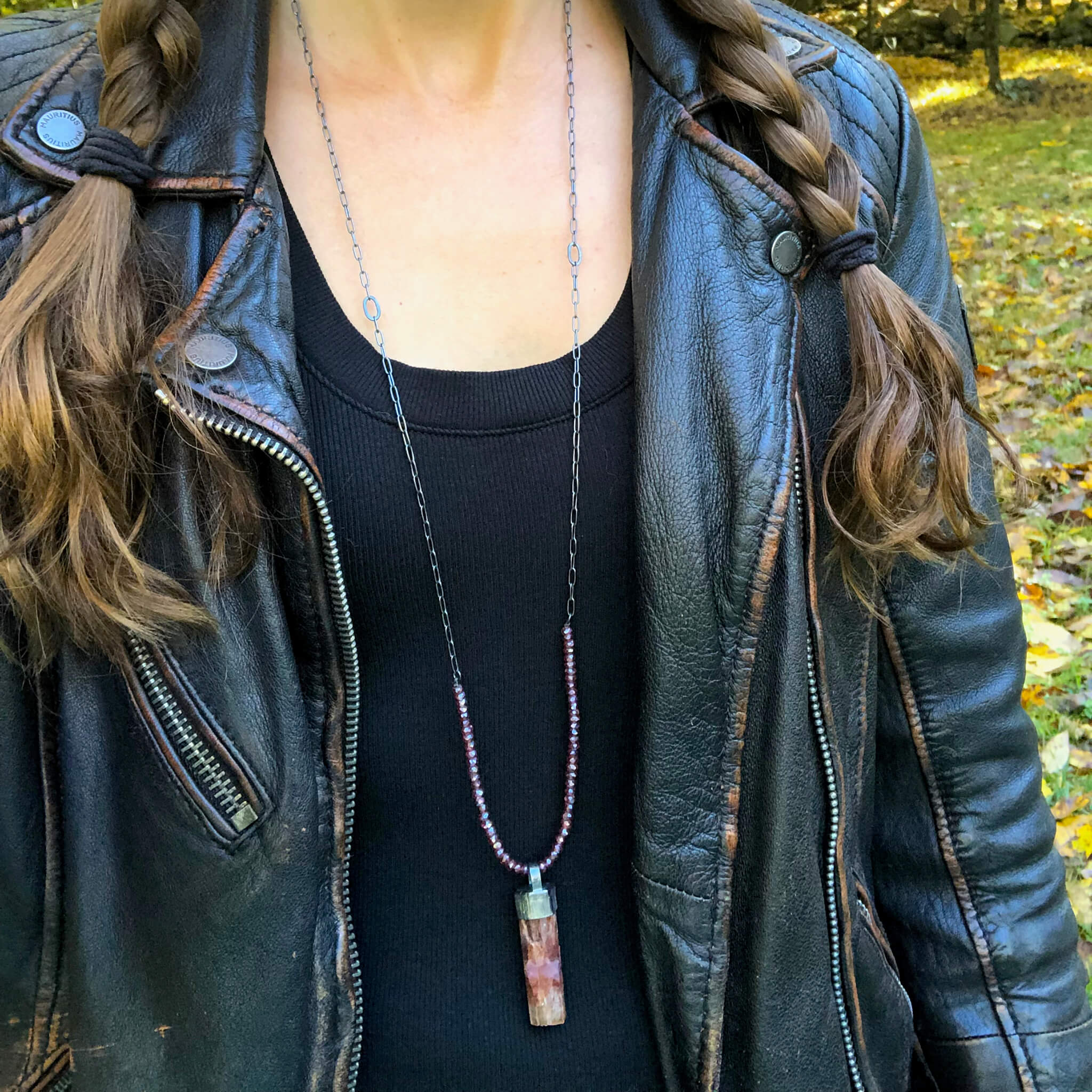 Aragonite Crystal + Garnet Bead Necklace. Season of the Witch collection by Alex Lozier Jewelry.