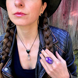 Black tourmaline + Amethyst crystal Talisman Pendant. Season of the Witch collection by Alex Lozier Jewelry.