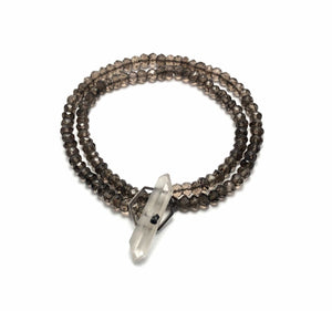 Crystal clasp bracelet on smoky quartz beads