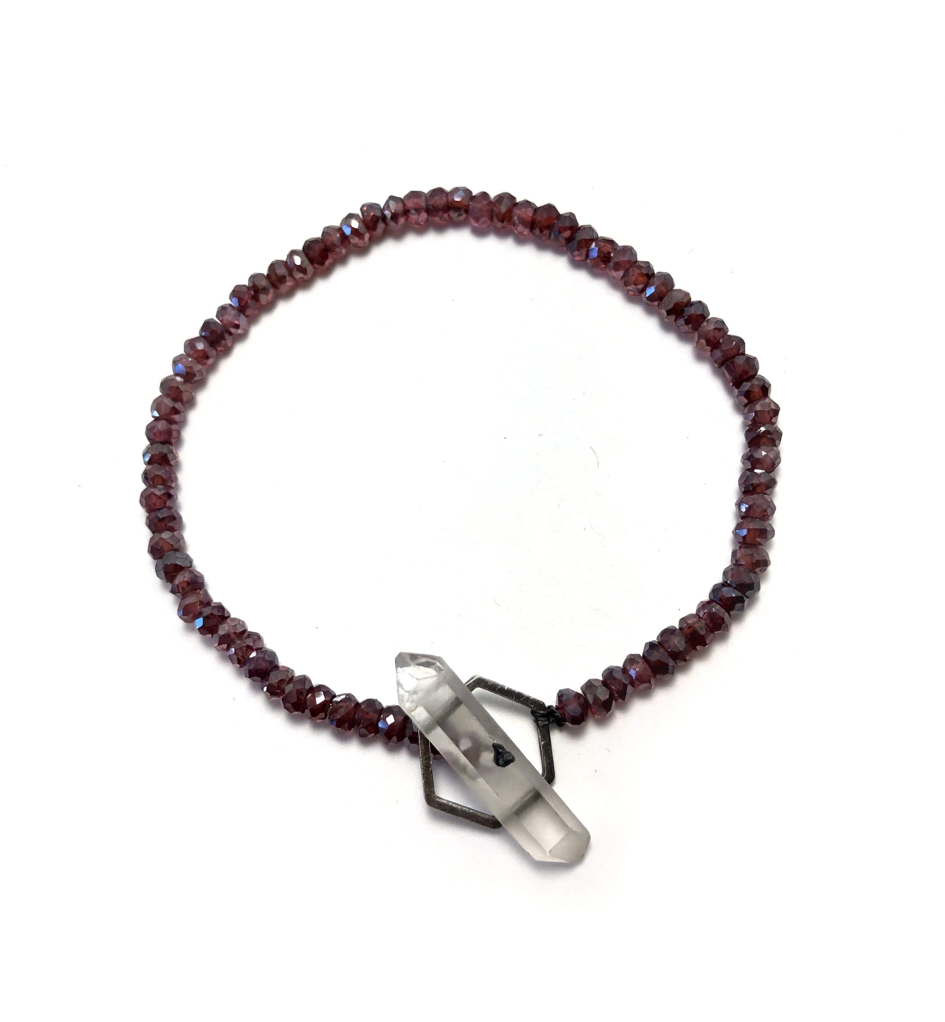 Crystal clasp bracelet on garnet beads