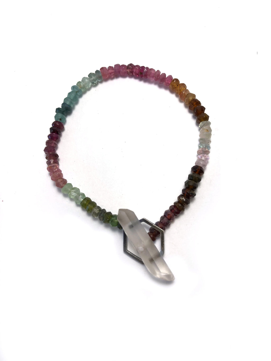 Crystal clasp bracelet on tourmaline beads