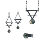 EARTH MAGICK Moss Agate jewelry collection, including Earth Magick Talisman Necklace, Earrings + Ring. Part of the "Elements of Magick" collection by Alex Lozier Jewelry + Salicrow
