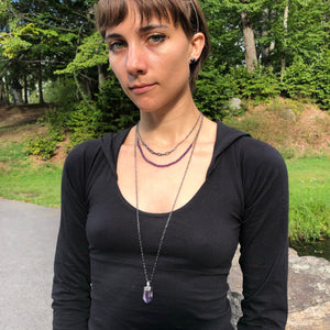 Amethyst Beads with handmade chain. Necklace worn doubled around the neck to create 2 layers. Part of the Season of the Witch Collection by Alex Lozier Jewelry.