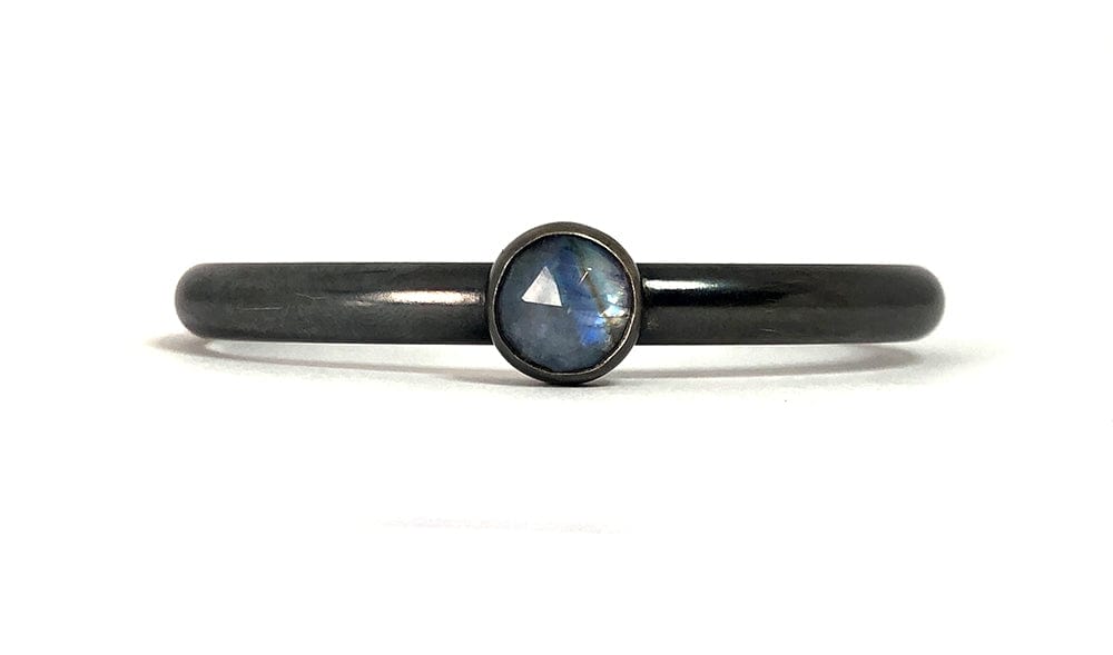 Moonstone Bangle Bracelet set in oxidized sterling silver.  Handmade by Alex Lozier Jewelry.  Season of the Witch collection.