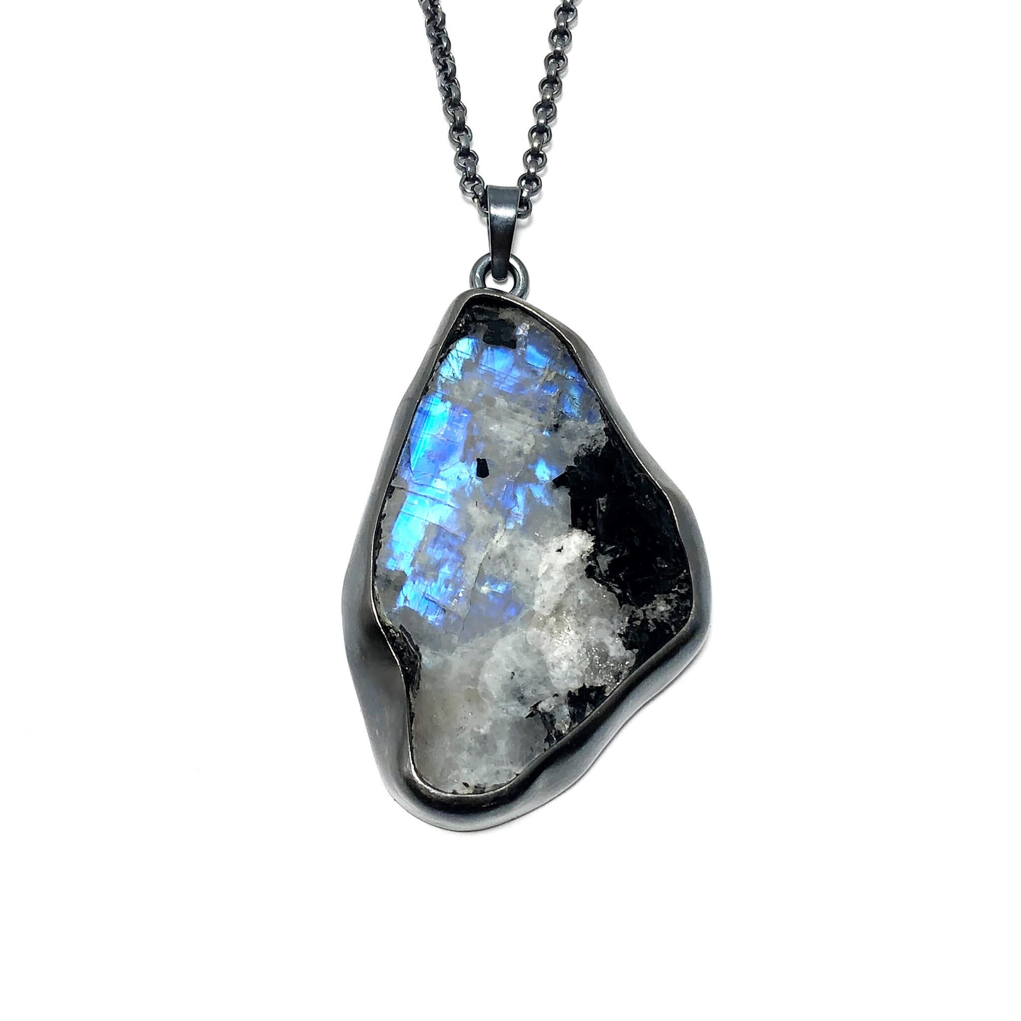 Moonstone + Black Tourmaline Talisman pendant.  Season of the Witch collection by Alex Lozier Jewelry.