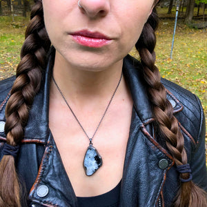 Moonstone + Black Tourmaline Talisman pendant. Season of the Witch collection by Alex Lozier Jewelry.