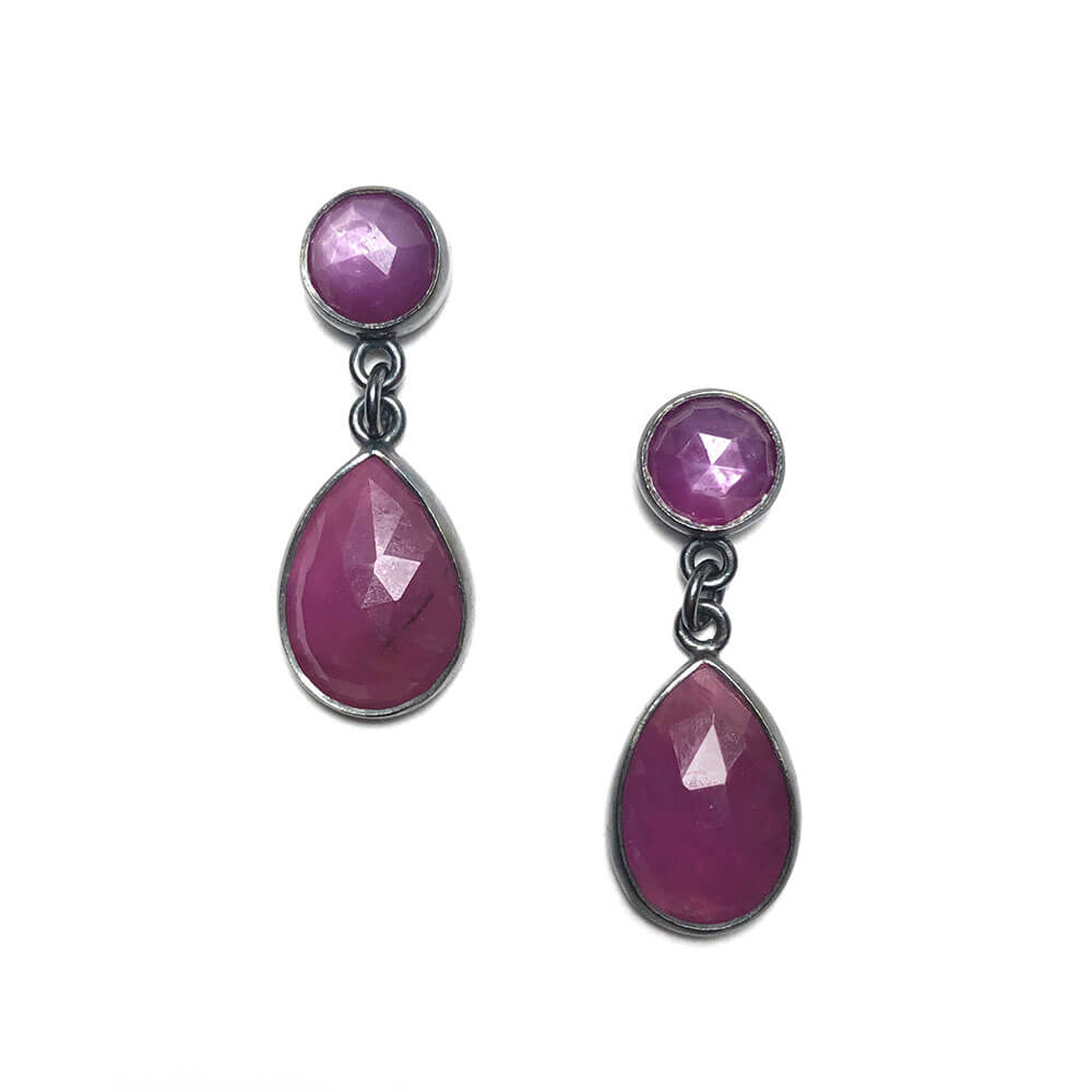 Star Ruby Pink Sapphire Drop Earrings