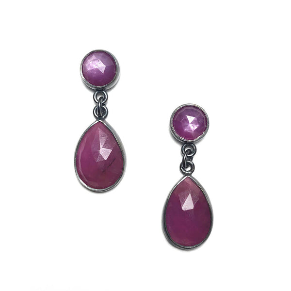 Star Ruby Pink Sapphire Drop Earrings