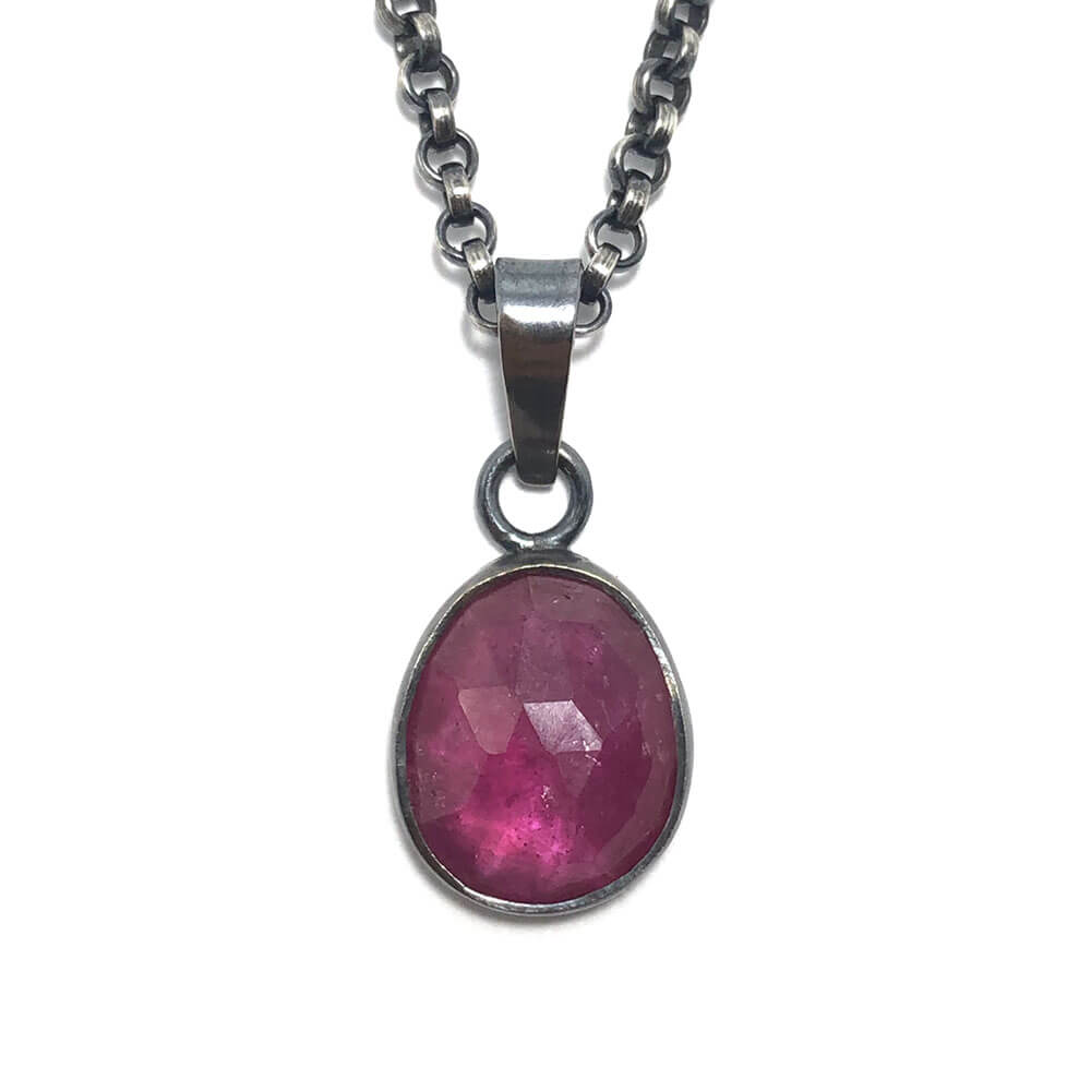 Rosecut Ruby gemstone charm pendant.  Hearts on Fire collection.  Handmade by Alex Lozier Jewelry.
