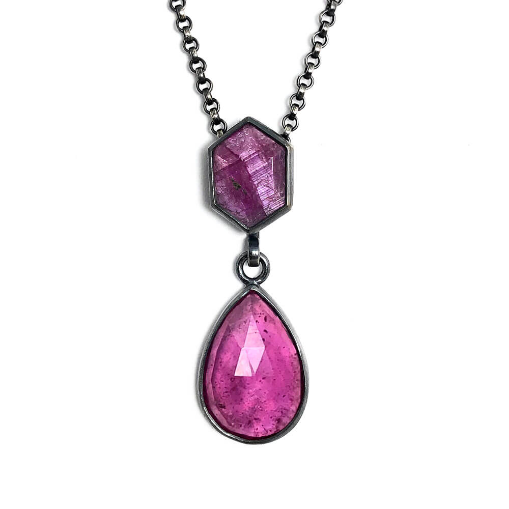 Ruby Talisman Pendant set in oxidized sterling silver.  Hearts on Fire collection.  Handmade by Alex Lozier Jewelry.