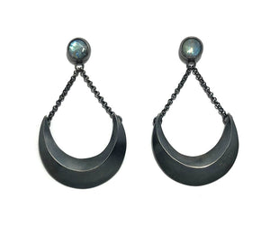 Sailor Moon earrings.  Moonstone + Crescent Moon earrings.  Handmade by Alex Lozier Jewelry.  Season of the Witch Collection