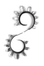 Quartz crystal spiral earrings set in oxidized sterling silver