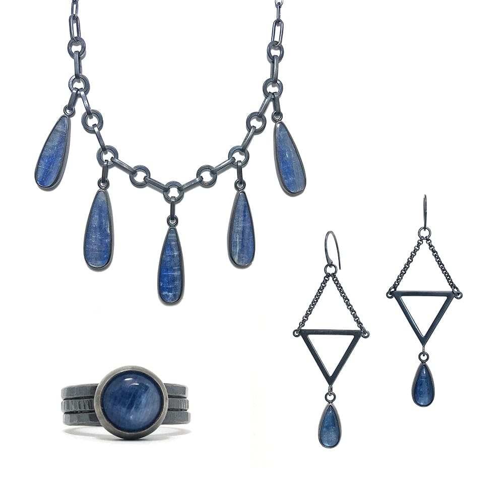 WATER MAGICK Kyanite Necklace, Earrings + Ring. Part of the "Elements of Magick" collection by Alex Lozier Jewelry + Salicrow